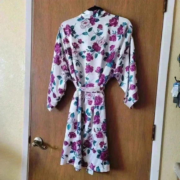 Dentelle Floral Purple Rose Robe Vintage Size Large - Picture 2 of 6